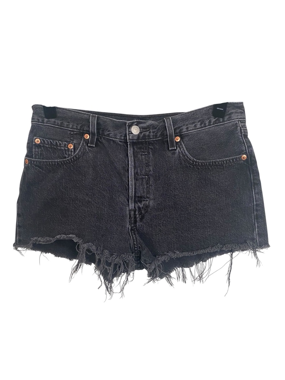 Levi’s 501 Original Button Fly Black Denim Cutoff Frayed Hem Shorts Women’s 29